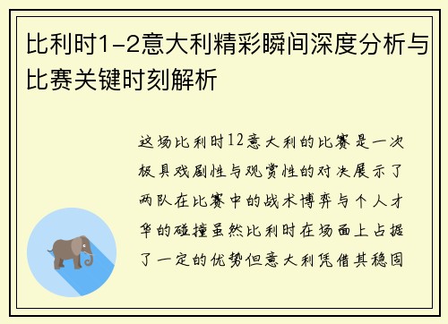 比利时1-2意大利精彩瞬间深度分析与比赛关键时刻解析 比利时1-2意大利精彩瞬间深度分析与比赛关键时刻解析