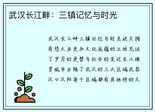 武汉长江畔：三镇记忆与时光